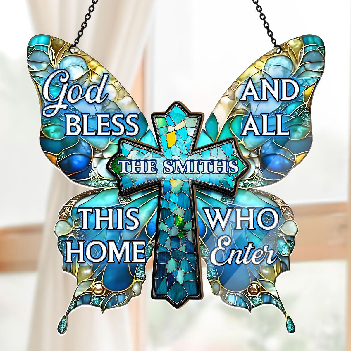 God Bless This Home - Personalized Window Hanging Suncatcher