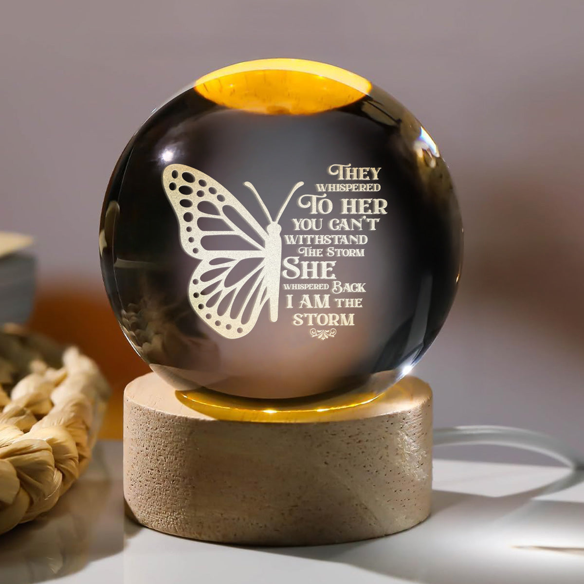 She Is The Storm - Wooden Base Crystal Lamp