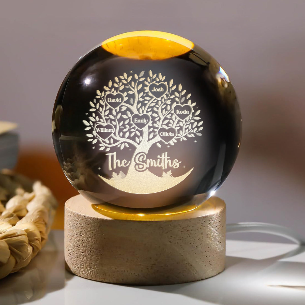 Family Tree - Personalized Wooden Base Crystal Lamp