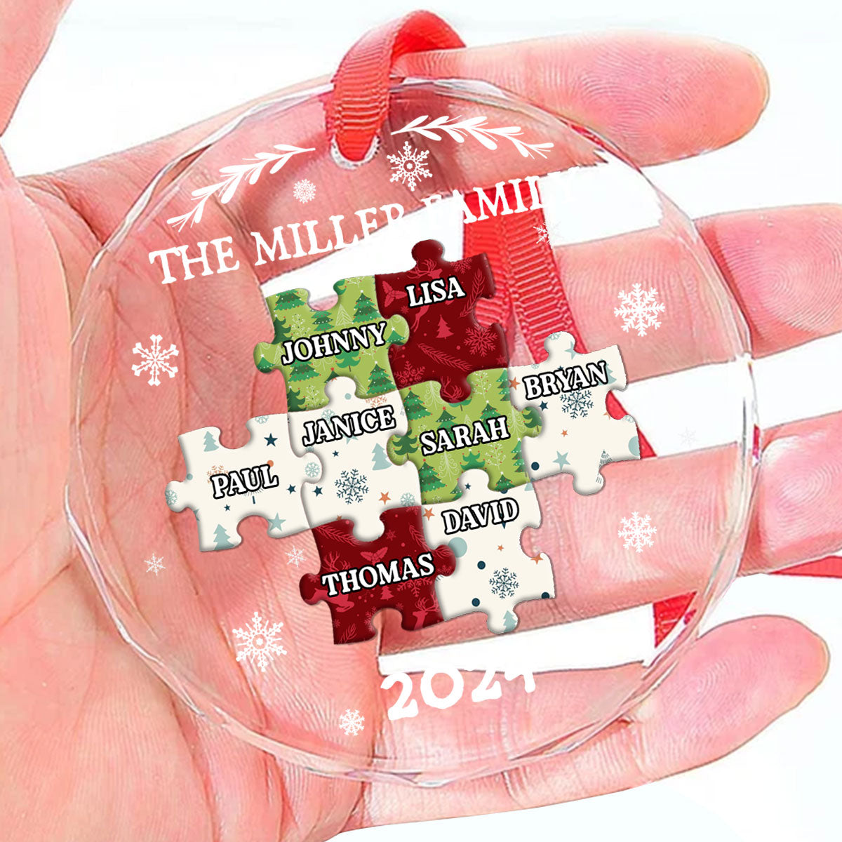 Family Puzzle - Personalized Custom Glass Ornament FCURGOPLEHA2598T