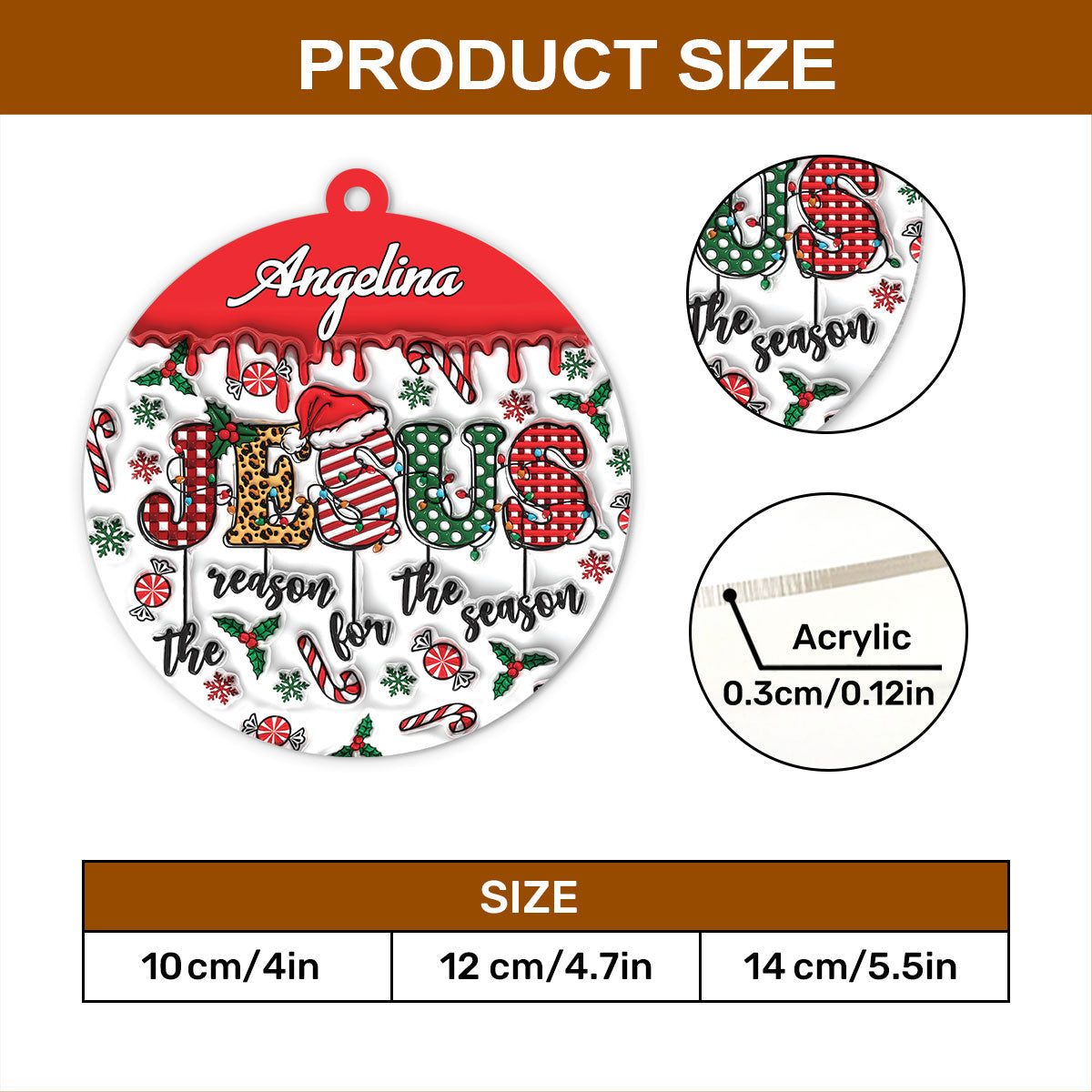 Jesus The Reason For The Season - Personalized 1-Side Acrylic Ornament
