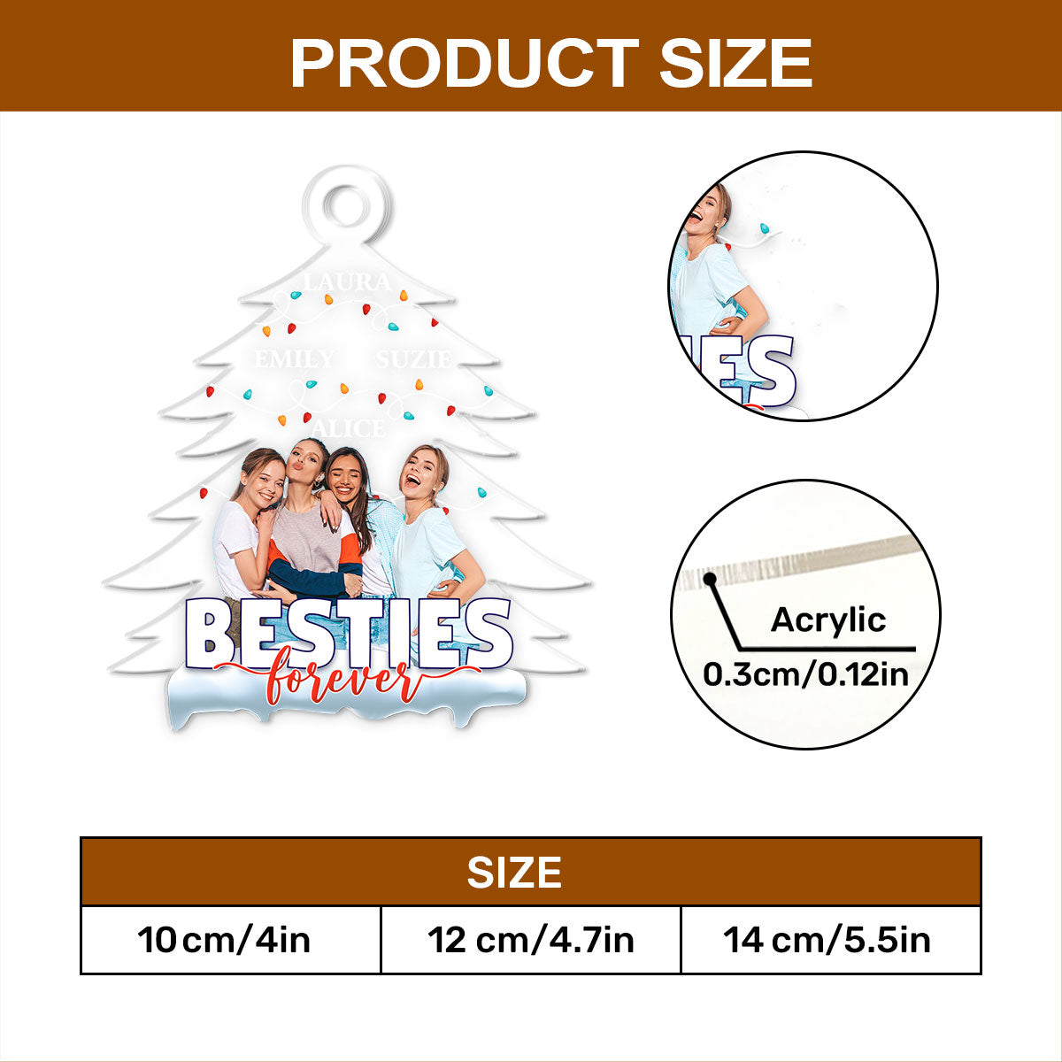 Besties Forever Christmas Tree - Personalized 1-Side Acrylic Ornament FCACOLEHA2779M