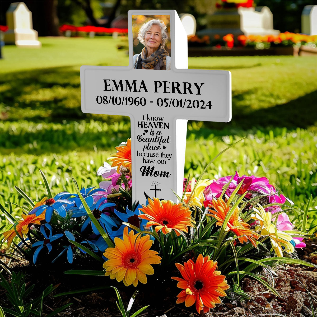 Personalized Solar Powered Lighted White Cross | Memorial Quotes For Christian SPLWCH01-09