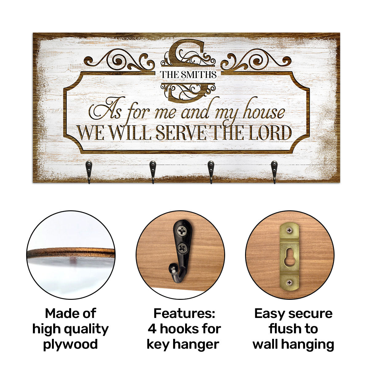 As For Me And My House We Will Served The Lord - Personalized Key Holder FCUWKHCSLEN1622M