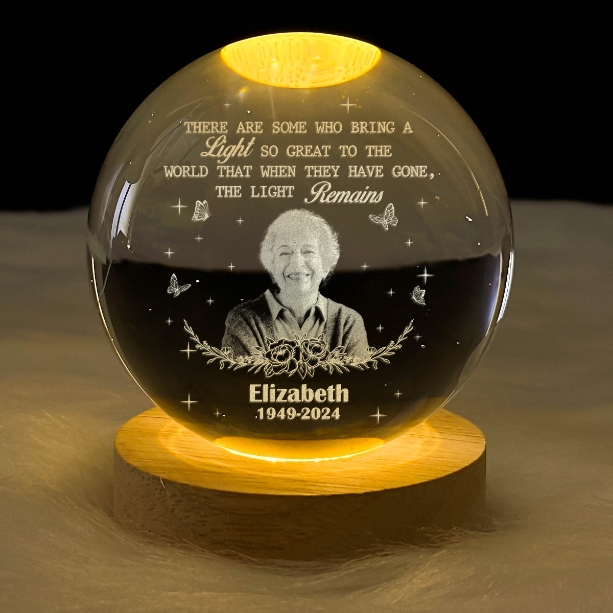 The Light Remains Memorial - Personalized Wooden Base Crystal Lamp