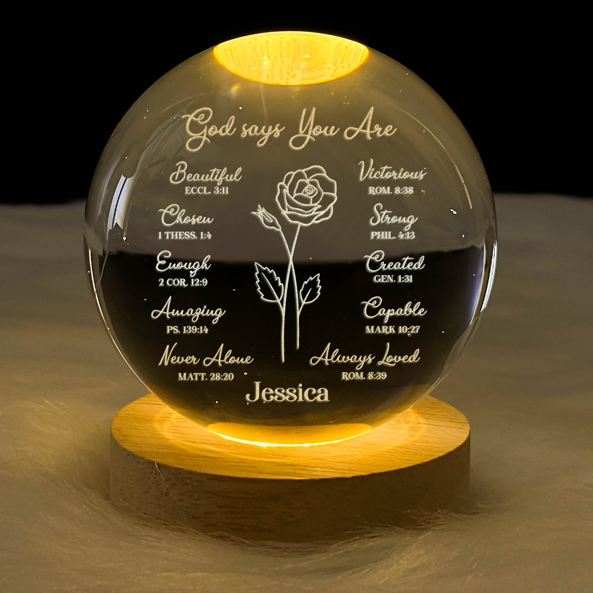 God Says You Are - Personalized Wooden Base Crystal Lamp