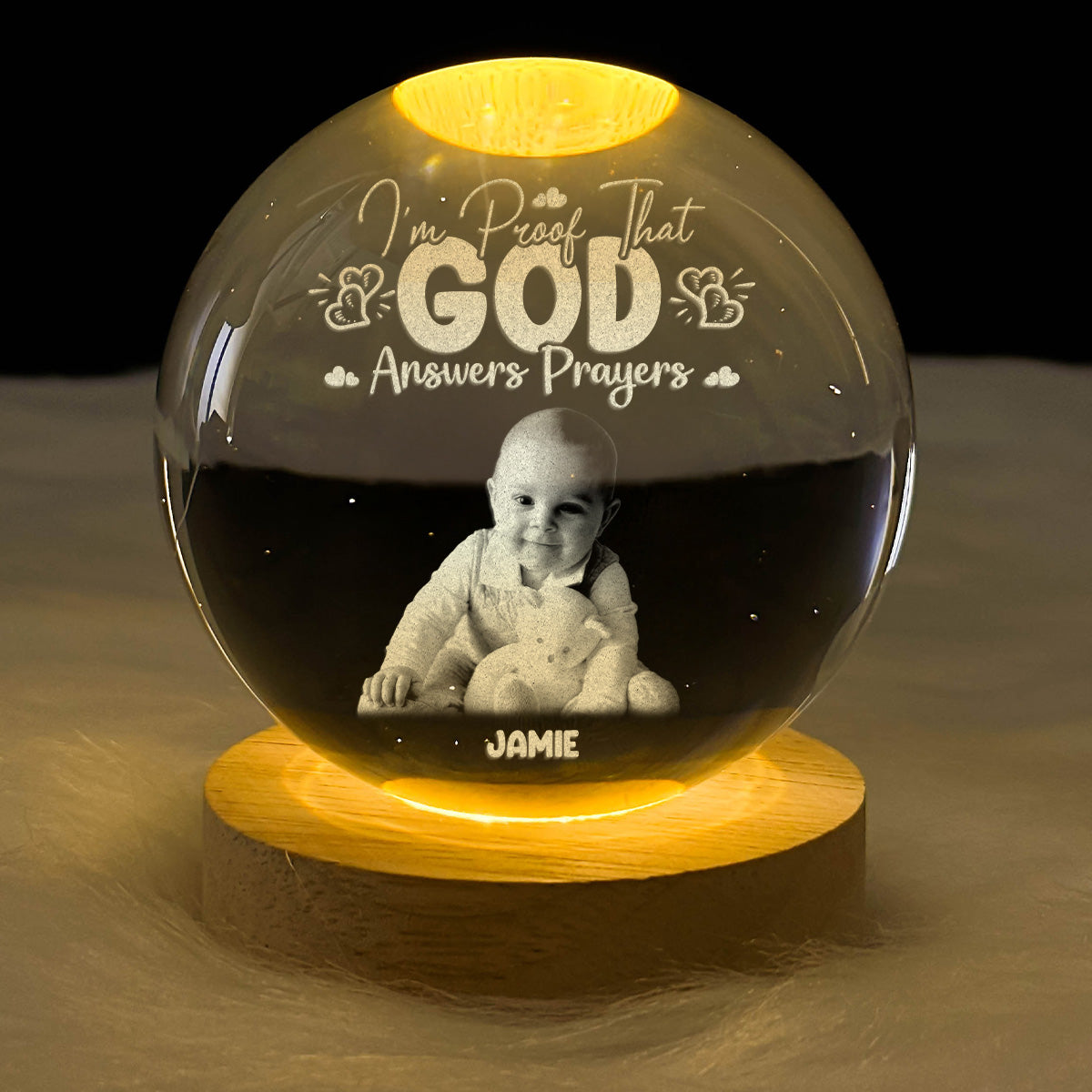 That God Answers Prayer Baby - Personalized Wooden Base Crystal Lamp