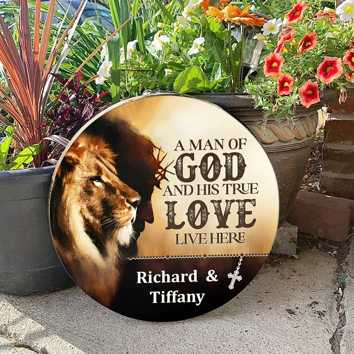 A Man Of God And His True Love Live Here - Personalized Wooden Sign