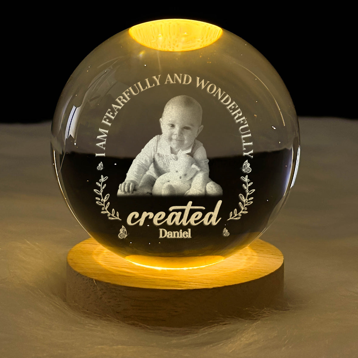 I Am Fearfully And Wonderfully Created - Personalized Wooden Base Crystal Lamp