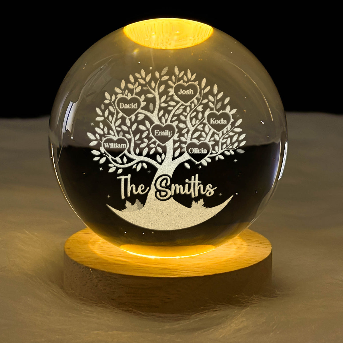 Family Tree - Personalized Wooden Base Crystal Lamp
