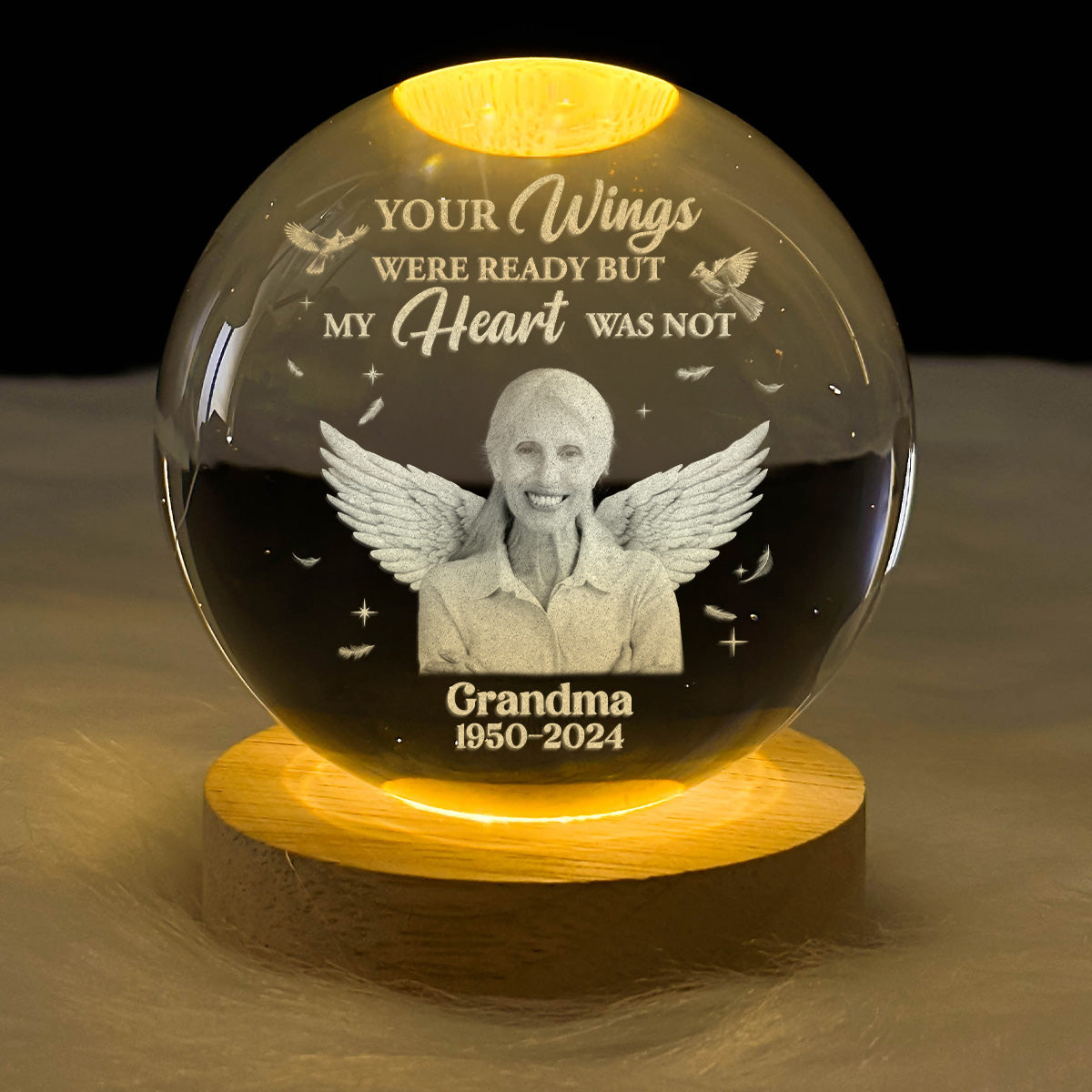 Your Wings Were Ready But My Heart Was Not - Personalized Wooden Base Crystal Lamp