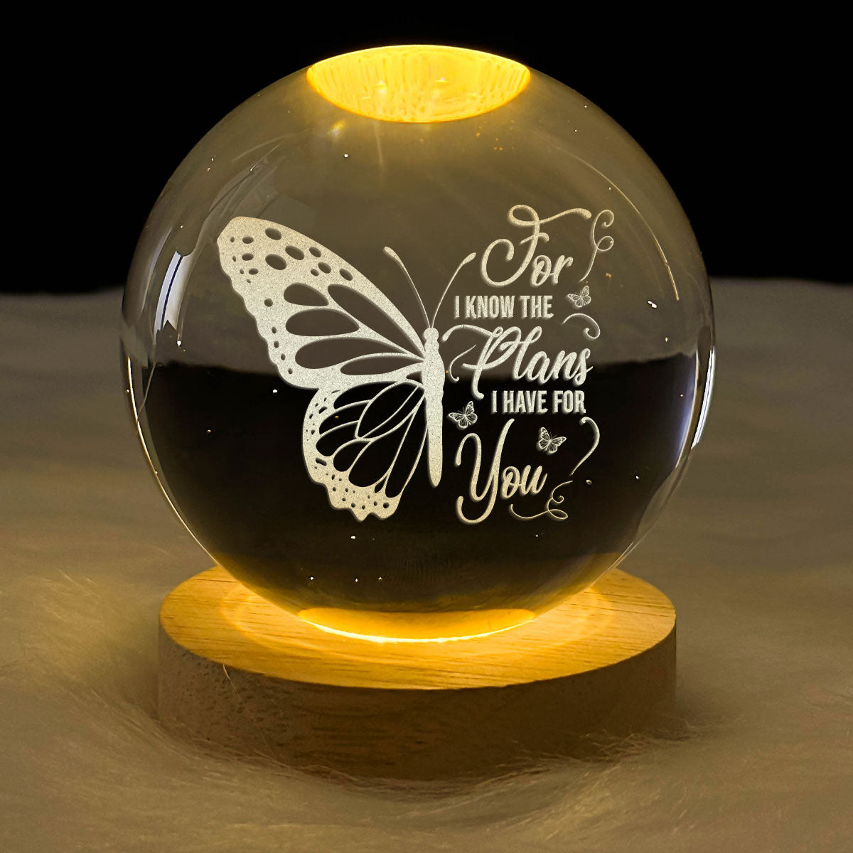 For I Know The Plans - Wooden Base Crystal Lamp