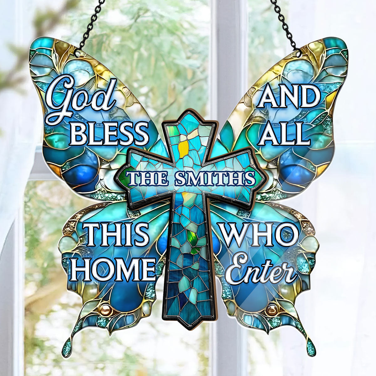 God Bless This Home - Personalized Window Hanging Suncatcher
