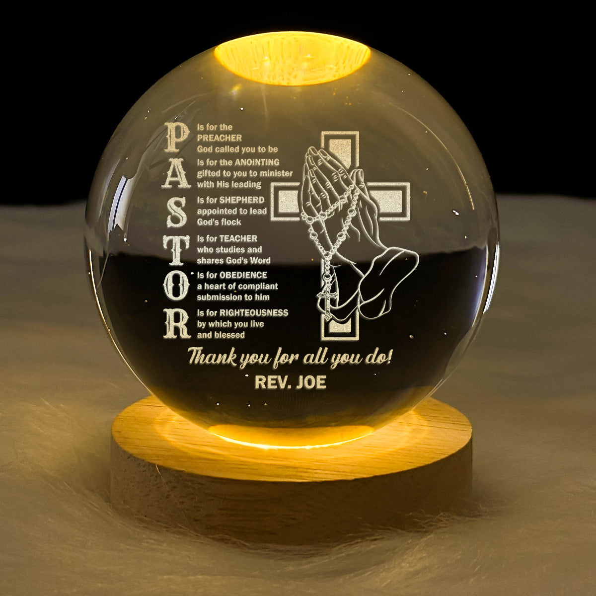 Pastor Appreciation - Personalized Wooden Base Crystal Lamp