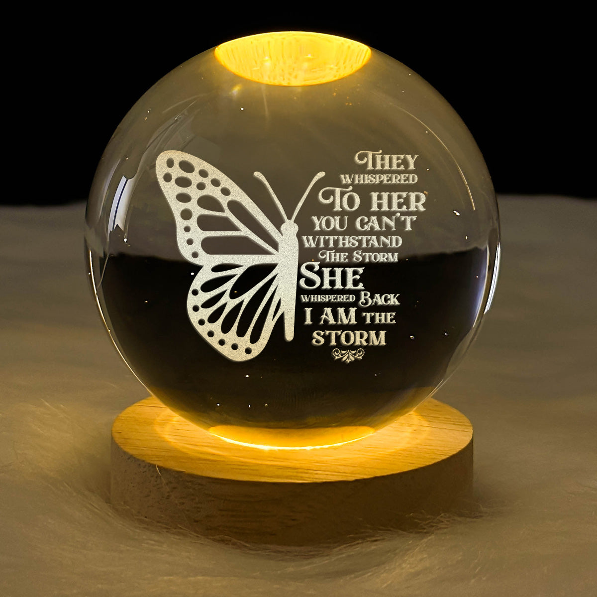 She Is The Storm - Wooden Base Crystal Lamp