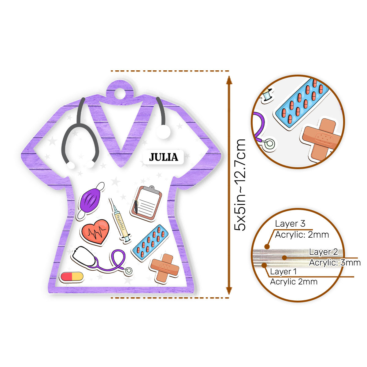 Nurse Christmas 2024 - Personalized 3 Layered Christmas Shaker Ornament FCCSOLEHA2482M