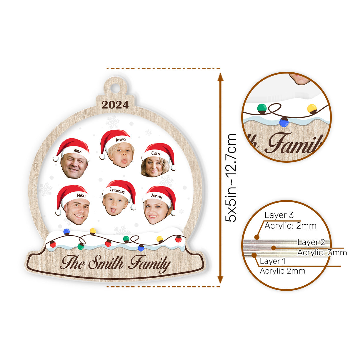 Family In Snow Globe - Personalized 3 Layered Christmas Shaker Ornament FCCSOLETN2489D