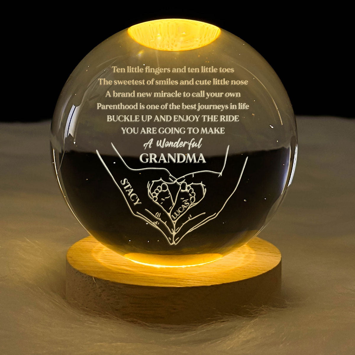 New Mom, New Grandma - Personalized Wooden Base Crystal Lamp