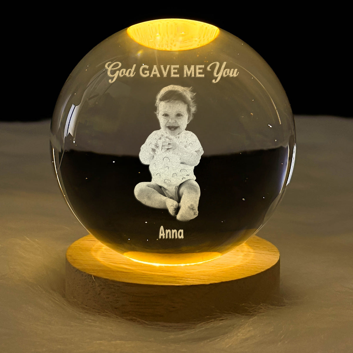 God Gave Me You Baby - Personalized Wooden Base Crystal Lamp