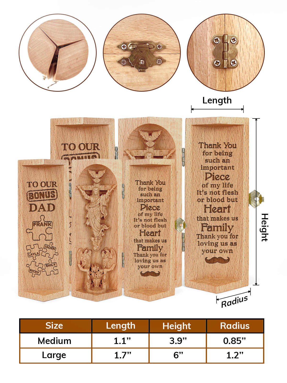 Gift To Bonus Dad Important Piece Of My Life - Personalized Openable Wooden Cylinder Sculpture of Jesus Christ