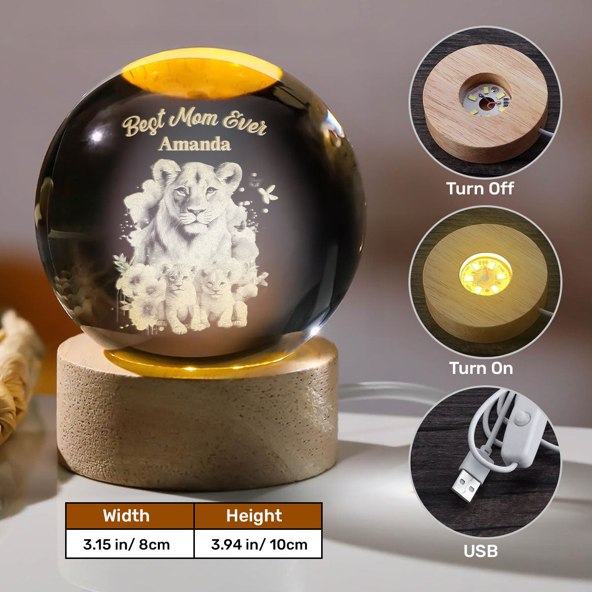 Mama Roar - Personalized Crystal Ball Night Light