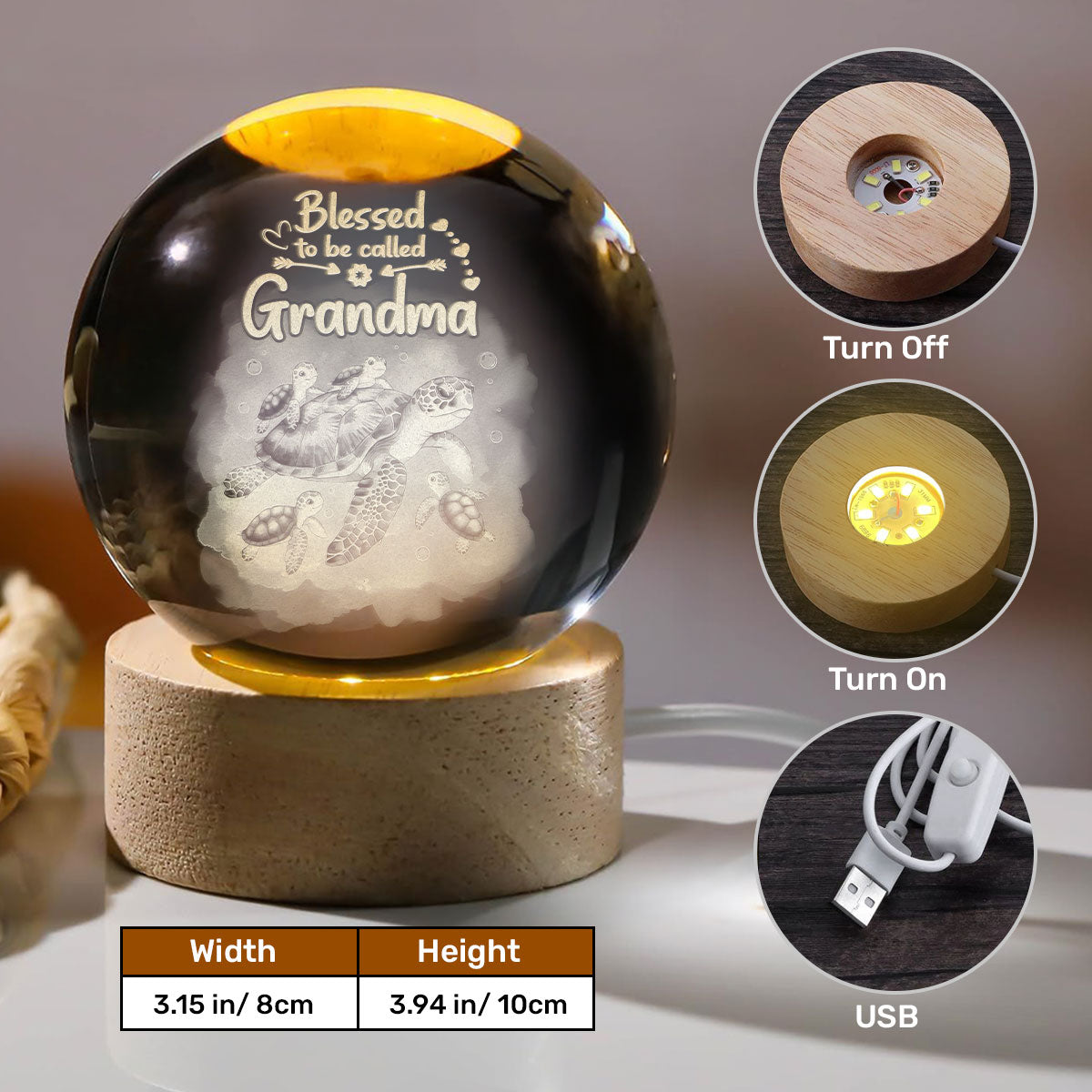 Blessed To Be Called Grandma - Wooden Base Crystal Lamp