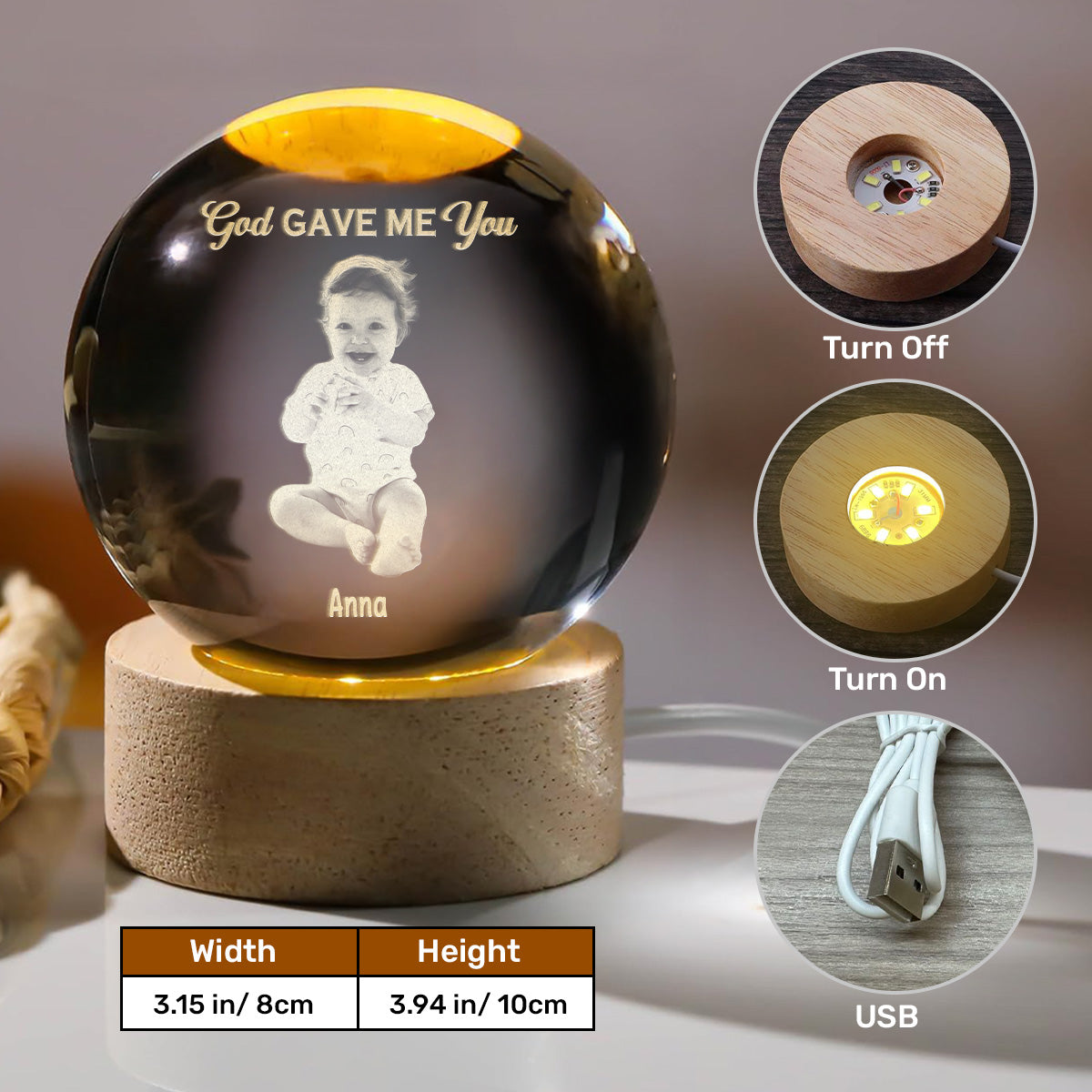 God Gave Me You Baby - Personalized Wooden Base Crystal Lamp