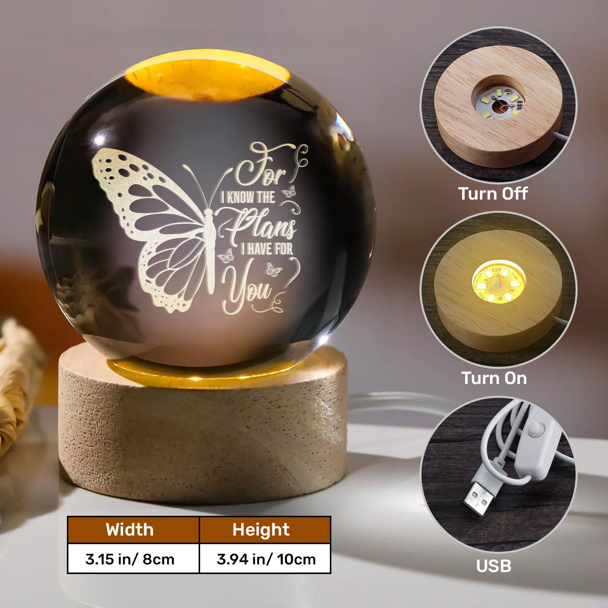 For I Know The Plans - Wooden Base Crystal Lamp