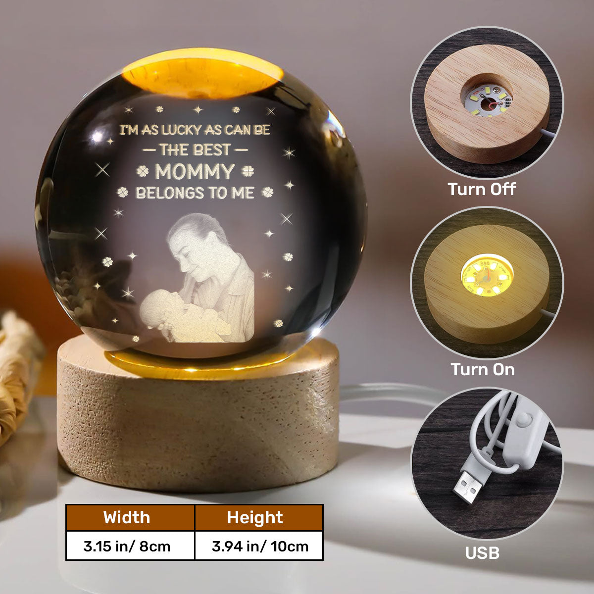 Best Mom Baby - Personalized Wooden Base Crystal Lamp