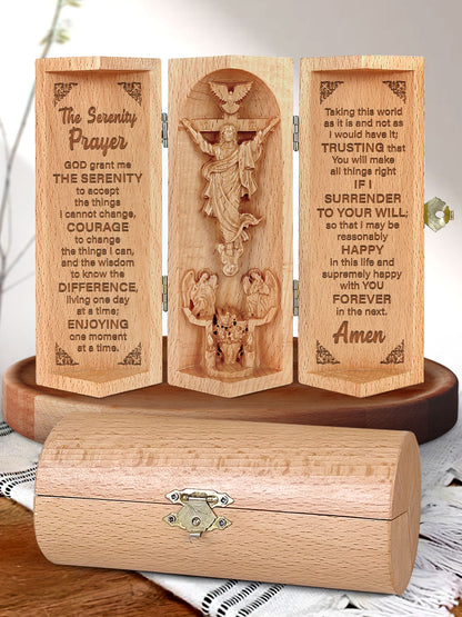 The Serenity Prayer - Openable Wooden Cylinder Sculpture of Jesus Christ