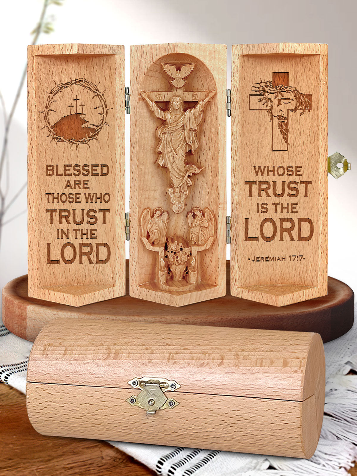 Jeremiah 17:7 - Openable Wooden Cylinder Sculpture of Jesus Christ