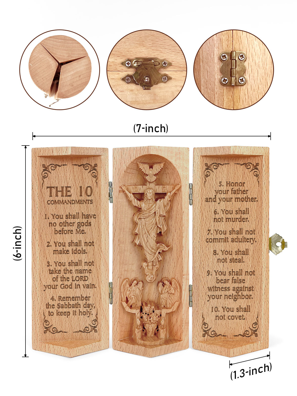 The 10 Commandments - Openable Wooden Cylinder Sculpture of Jesus Christ