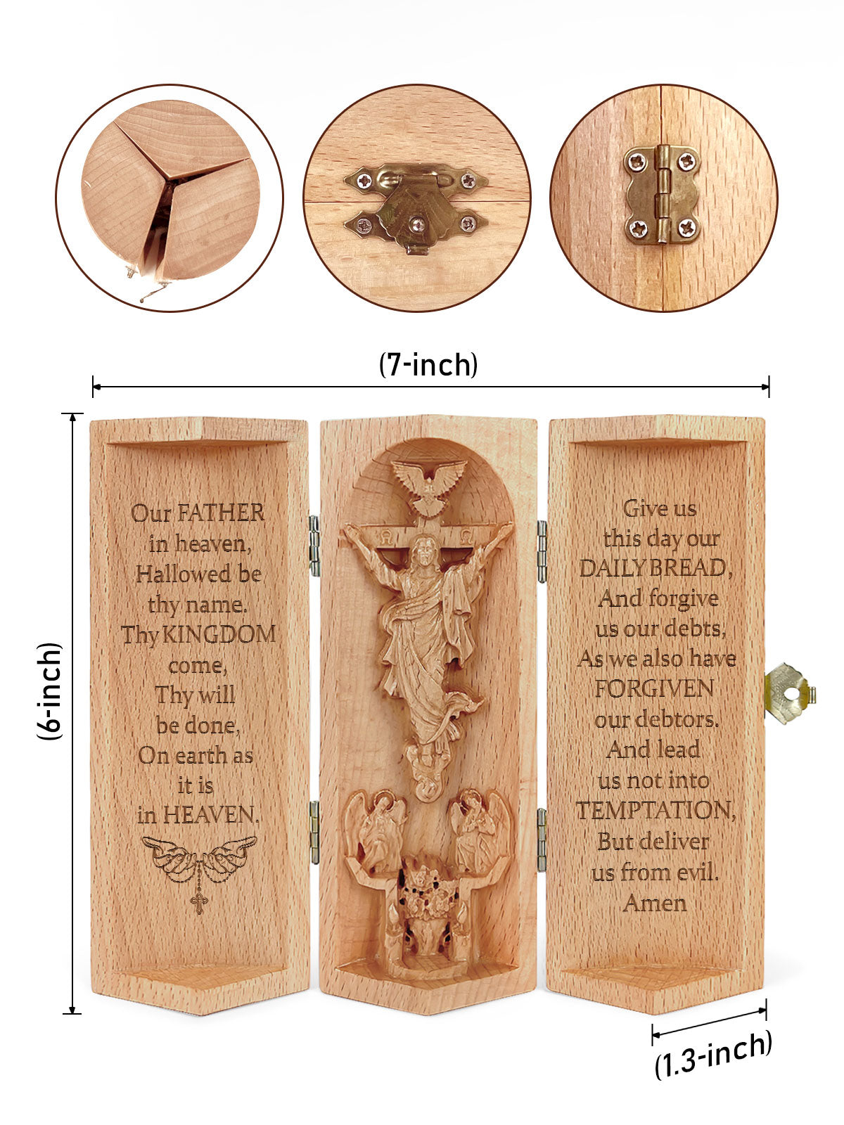The Lord's Prayer - Openable Wooden Cylinder Sculpture of Jesus Christ