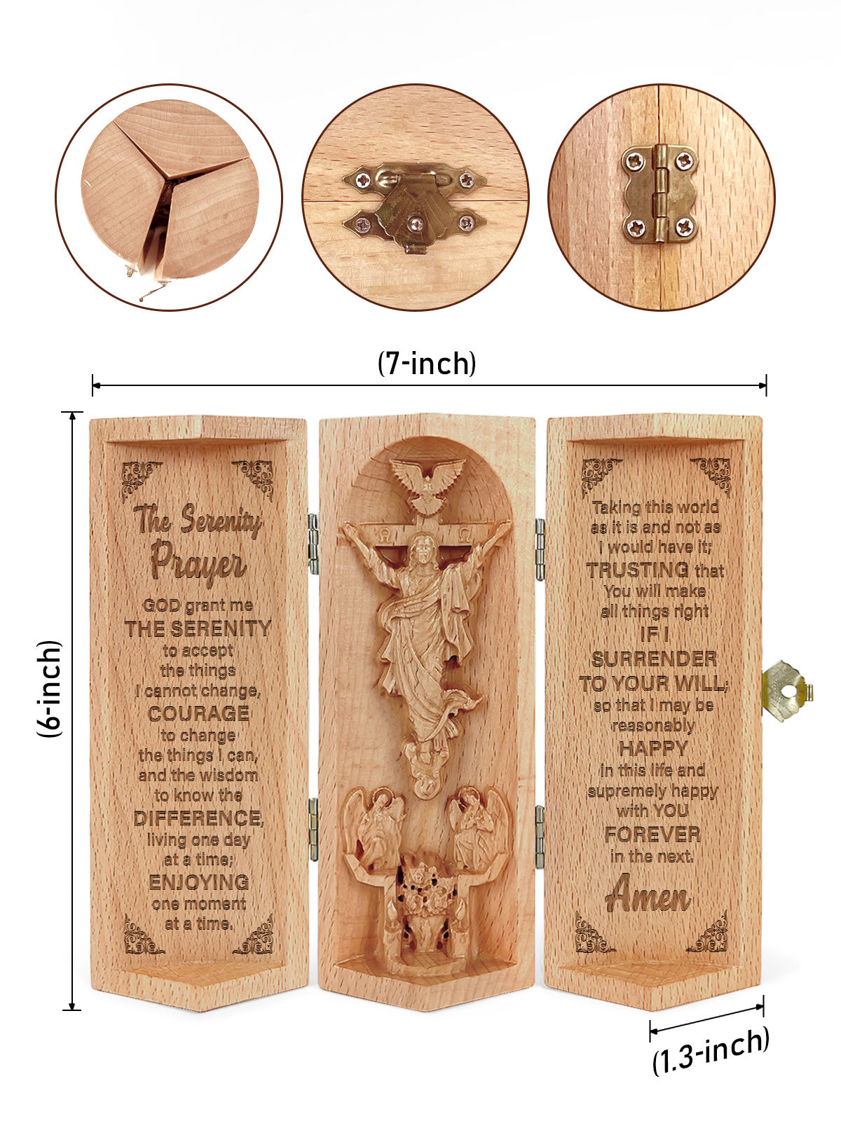 The Serenity Prayer - Openable Wooden Cylinder Sculpture of Jesus Christ