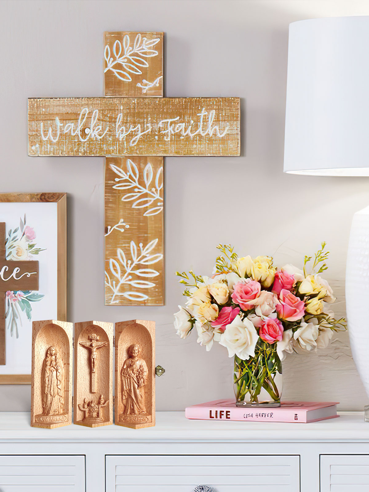 The Holy Family - Openable Wooden Cylinder Sculpture