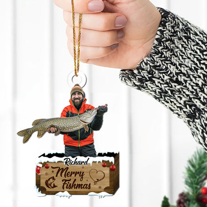 Merry Fishmas Fishing - Personalized 1-Side Acrylic Ornament FCACOLETN2288TA