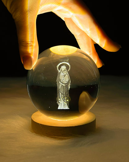 3D Virgin Mary And The Baby Jesus Wooden Light Base Crystal Globe