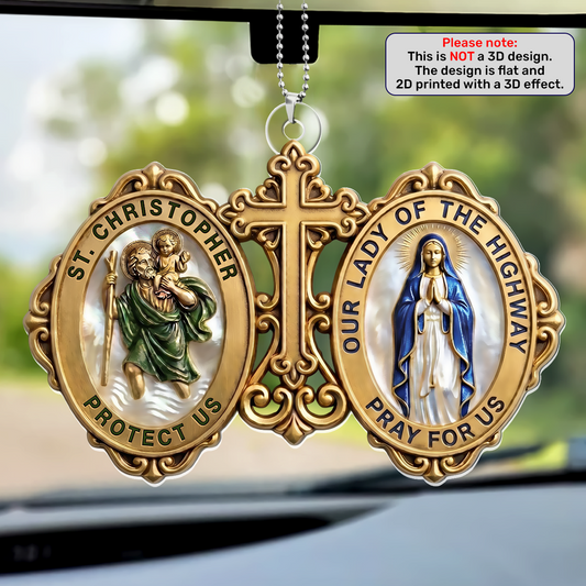 St. Christopher & Mary Protection -  Car Acrylic Hanging Ornament
