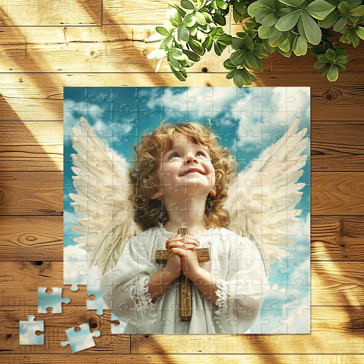 Angel Boy with Cross - Square Jigsaw Puzzle