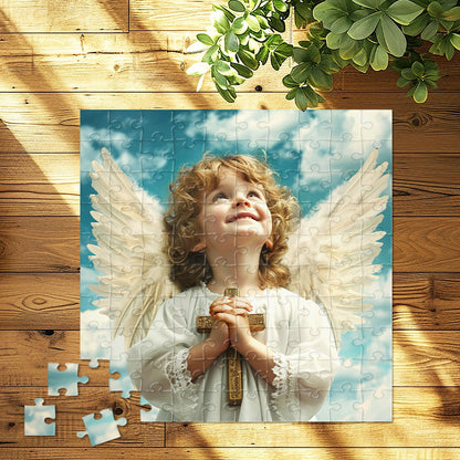 Angel Boy with Cross - Square Jigsaw Puzzle
