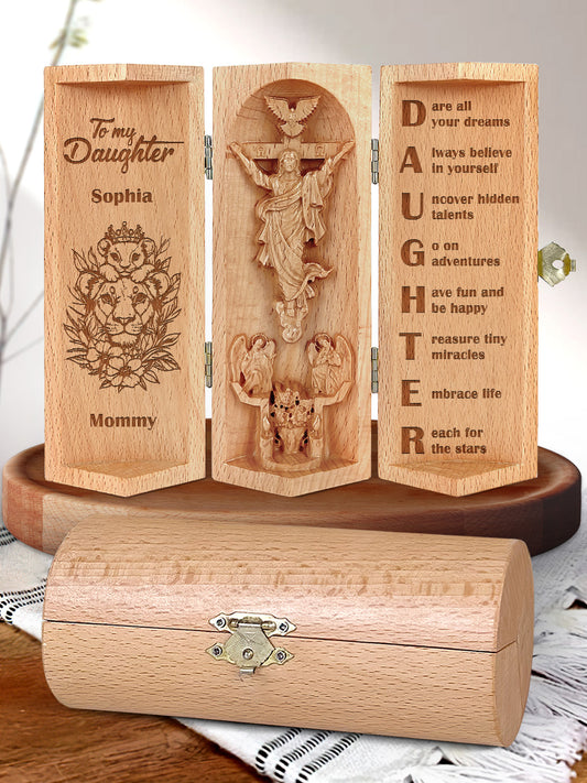 To My Loving Daughter - Personalized Openable Wooden Cylinder Sculpture of Jesus Christ FCWJCLETN2364T