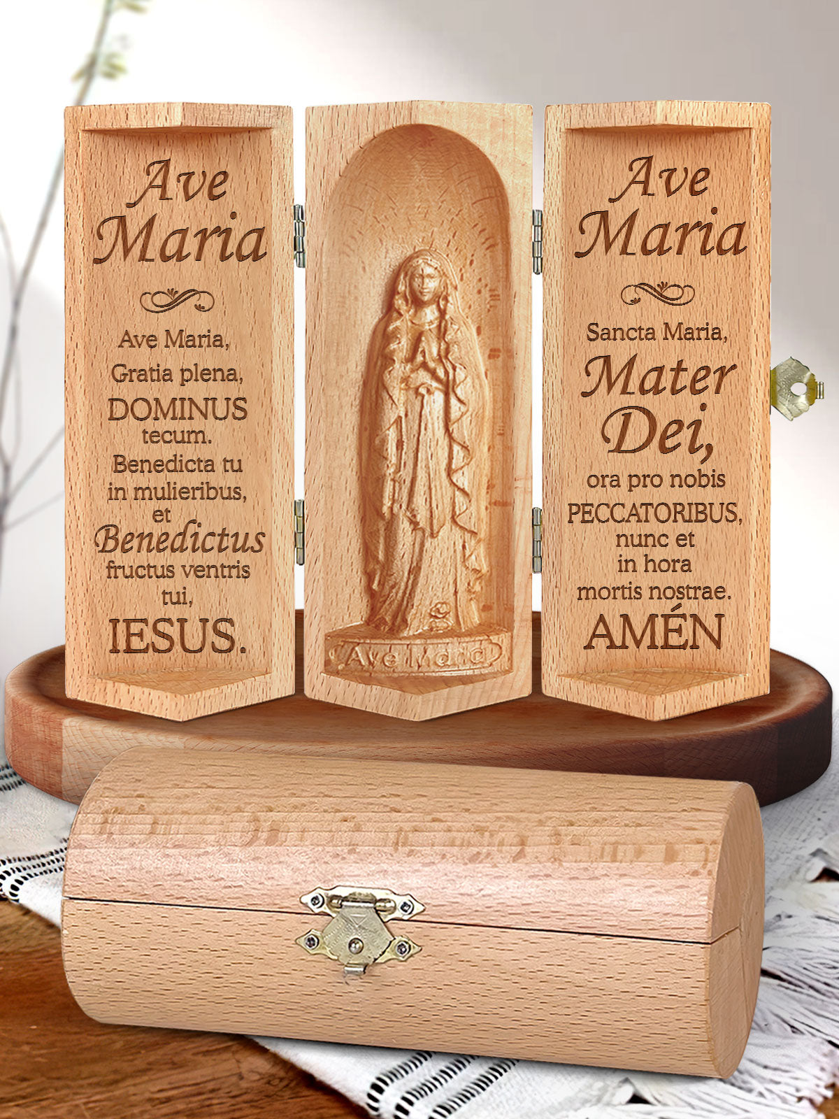 Ave Maria - Openable Wooden Cylinder Sculpture of Mother Maria HN24S