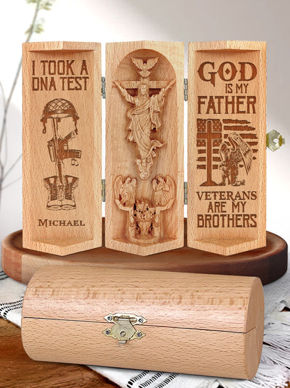 I Took A DNA Test Veteran - Personalized Openable Wooden Cylinder Sculpture of Jesus Christ FCWJCLETN1883TA