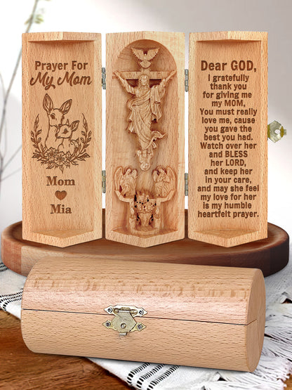 Personalized Prayer For My Mom - Personalized Openable Wooden Cylinder Sculpture of Jesus Christ FCWJCLETN2377T