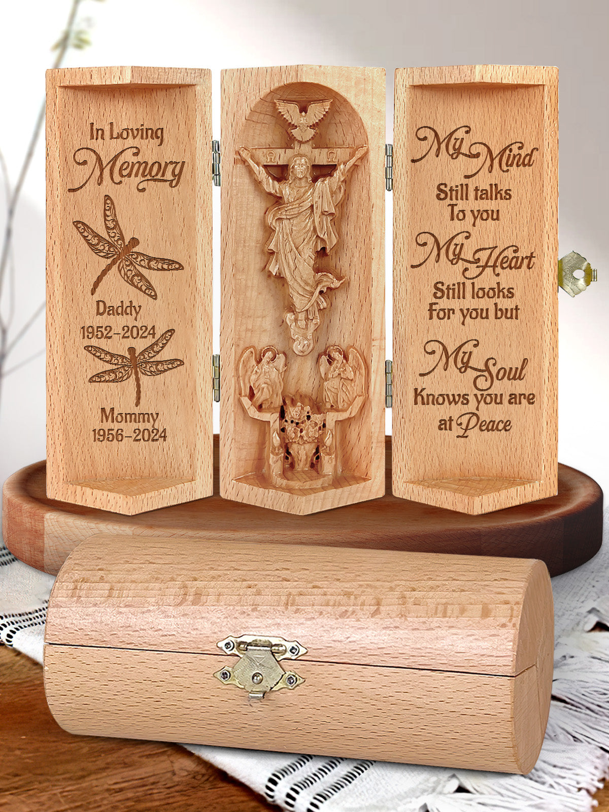 My Mind Still Talks To You - Personalized Openable Wooden Cylinder Sculpture of Jesus Christ