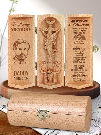 Missing You At Christmas - Personalized Openable Wooden Cylinder Sculpture of Jesus Christ FCWJCLETN2306TA