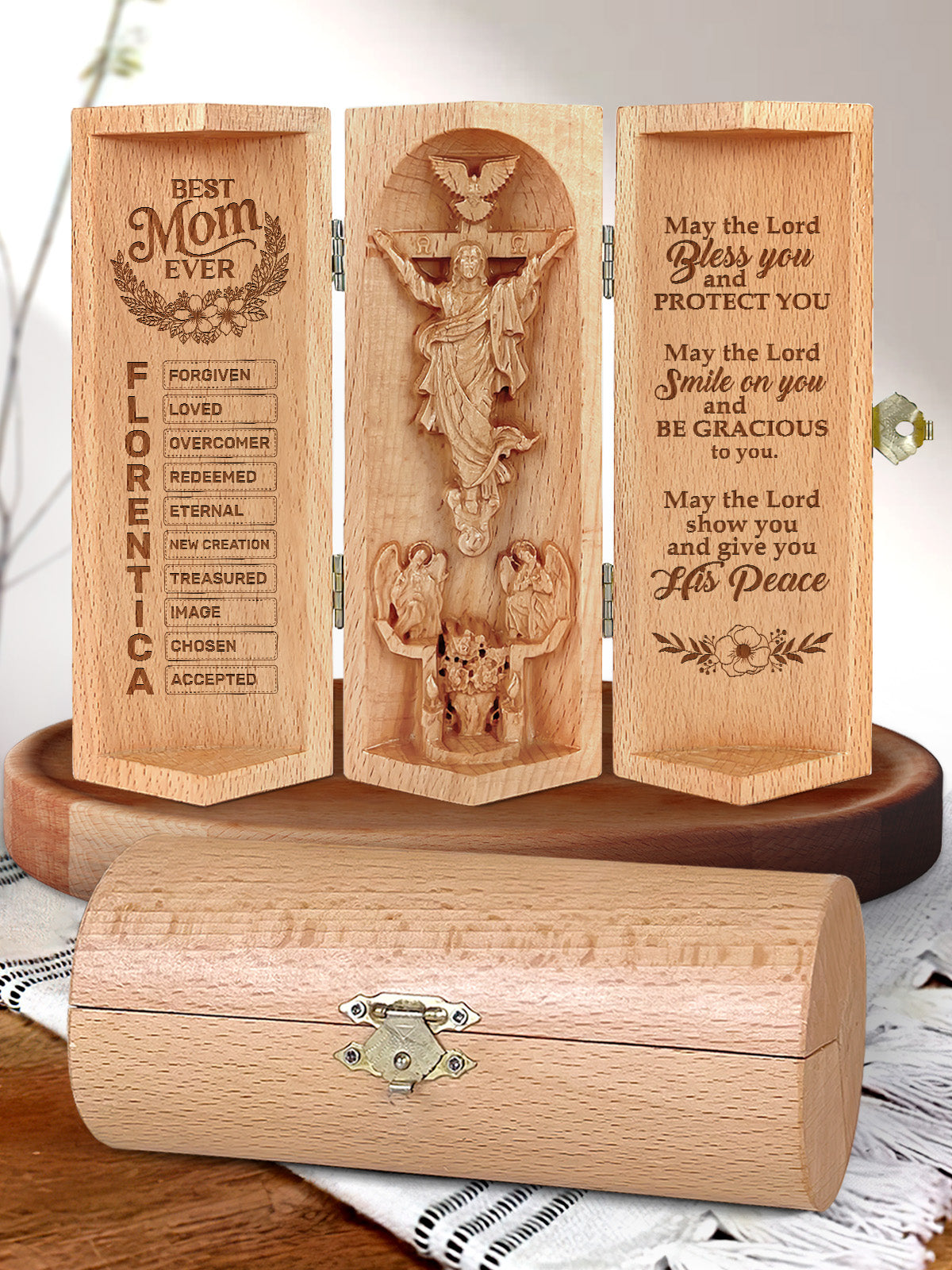 Best Mom Ever - Personalized Openable Wooden Cylinder Sculpture of Jesus Christ