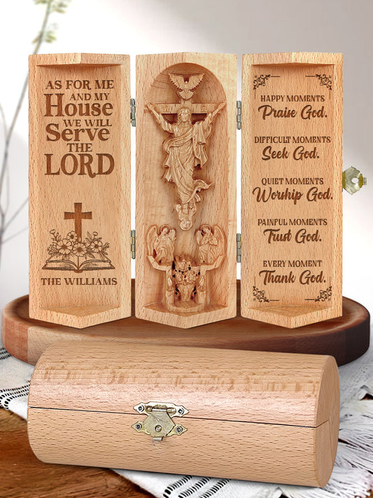 As For Me And My House We Will Serve The Lord - Personalized Openable Wooden Cylinder Sculpture of Jesus Christ FCWJCLETN2008L