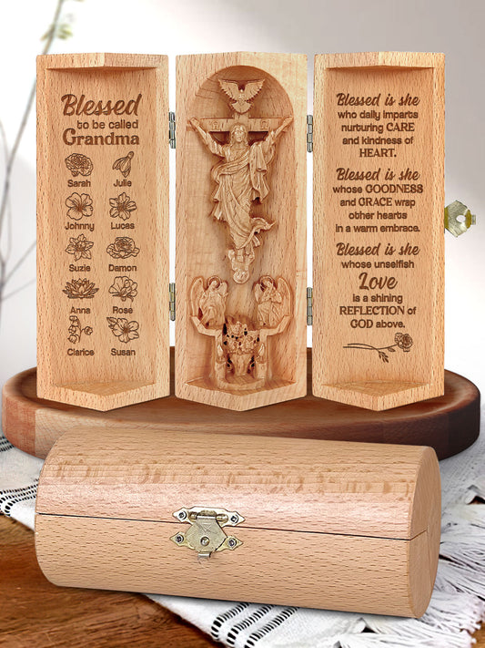 Blessed To Be Called Grandma - Personalized Openable Wooden Cylinder Sculpture of Jesus Christ