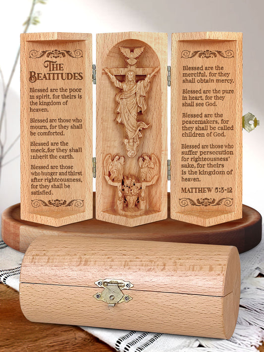The Beatitudes - Openable Wooden Cylinder Sculpture of Jesus Christ